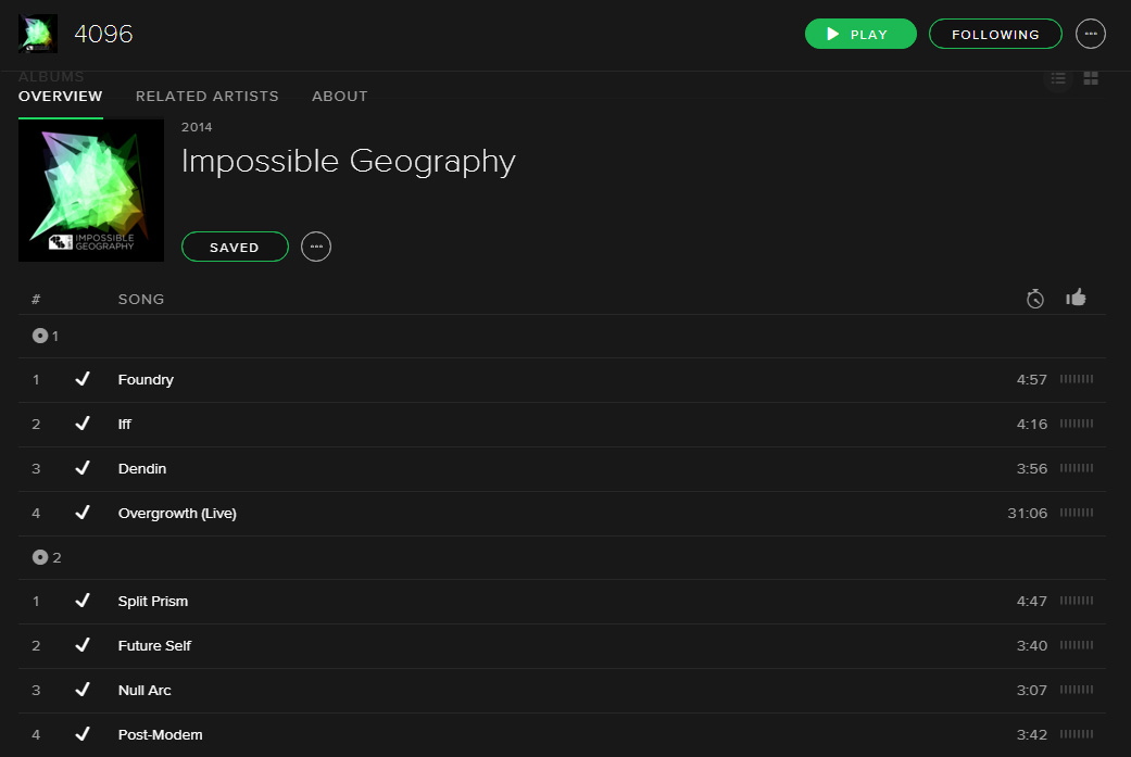 Screenshot of the 4096 artwork within the spotify interface
